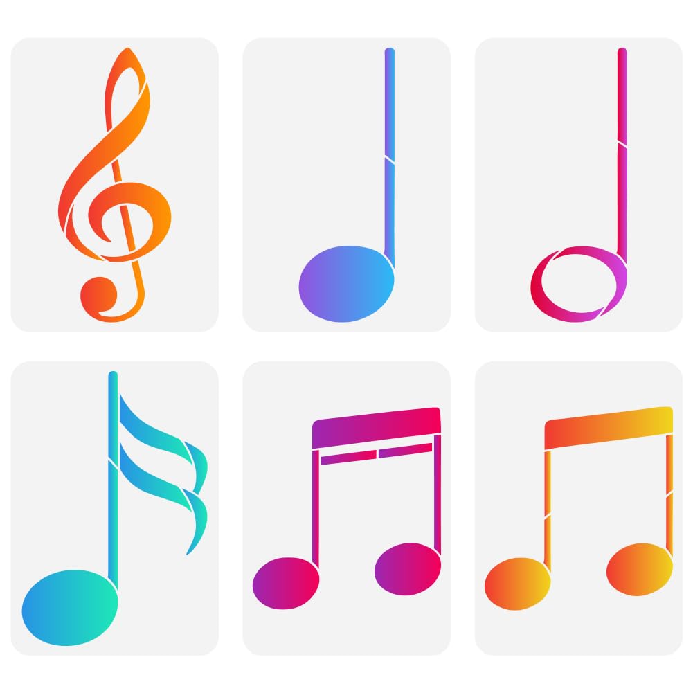 FINGERINSPIRE 6 Pcs Music Painting Stencil 8.3x11.7inch Reusable 6 Styles Musical Notes Pattern Drawing Template DIY Art Music Notation Decoration