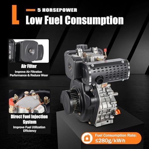 5HP Diesel Engine 247cc 4 Stroke Single Cylinder Air Cooling, Hand Start Direct Injection Motor with 3600RPM for Water Pump Tiller Generator - 5