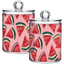 2 Pack Qtip Holder Dispenser for Cotton Ball Pink Watermelon Summer Cotton Swab Round Pads Clear Plastic Acrylic Jar Set Bathroom Canister