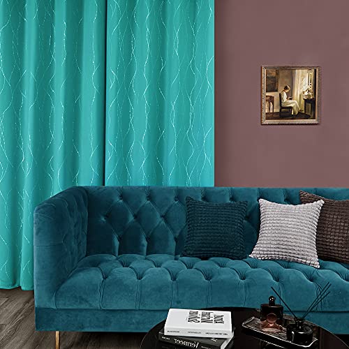 image for Deconovo Grommet Blackout Turquoise Curtains, 63 Inch Long, Pack of 2 