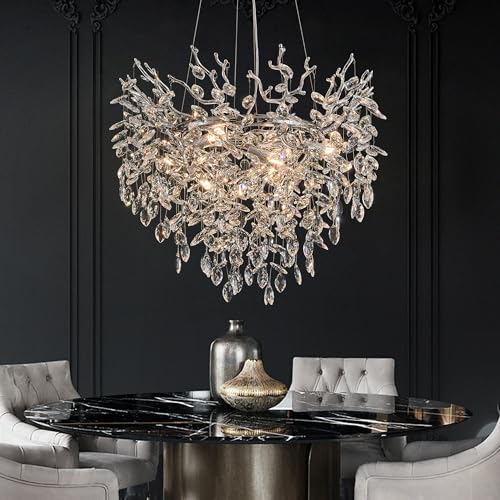 witkey Modern Crystal Chandelier for Dining Room, 23.62" Chrome Tree