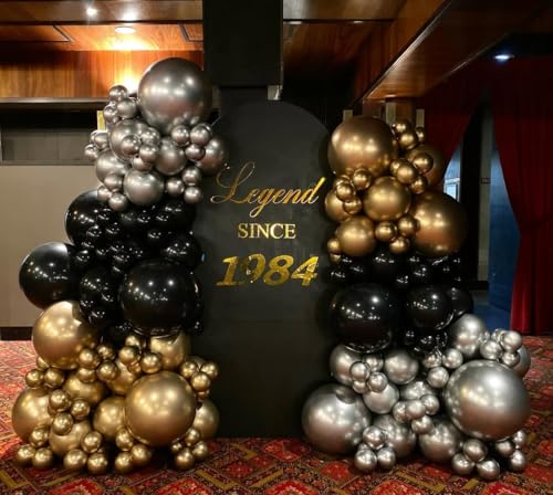 Image of KBZVNAF Black Gold Silver Latex Balloons - 60 Packs 12 Inches Black Metallic Chrome Gold Silver Balloons for Birthday Wedding Baby Shower Graduation Party Decoration