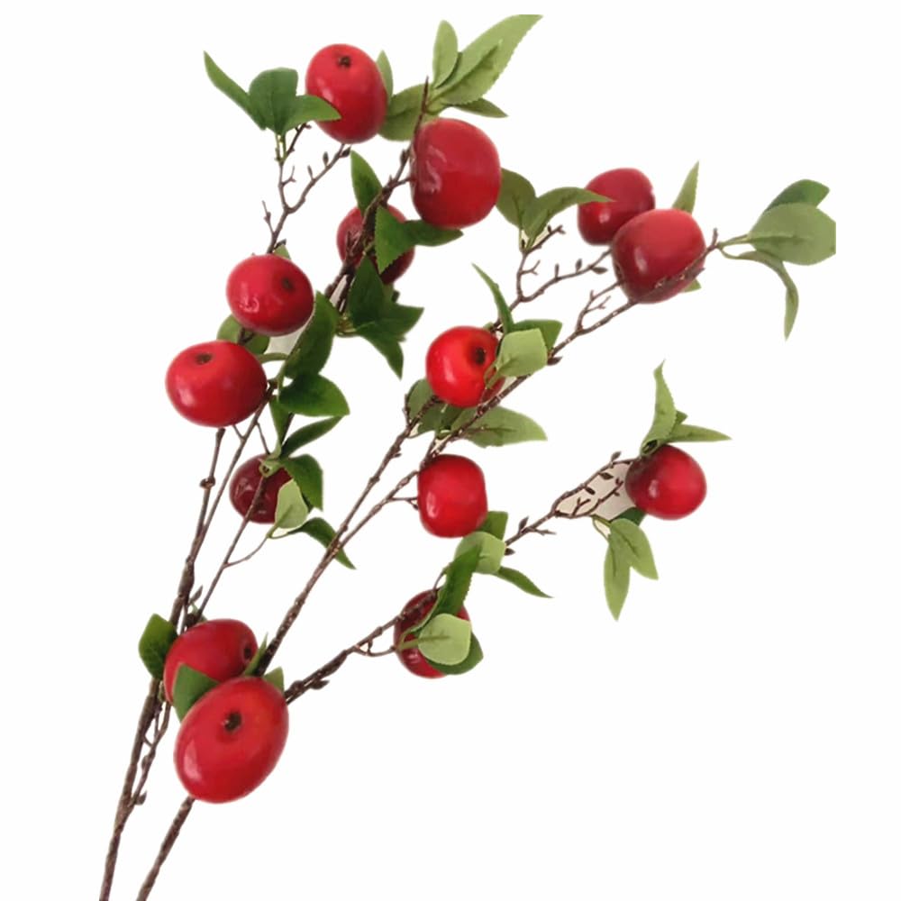 forestmistry 2pcs Artificial Apple Tree Branch with 7 Apple Fruit Faux Greenery Plant for Wedding Centerpieces Hotel Floral Decoration (red)