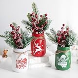 Glasseam Christmas Decorative Vases for Centerpieces: 3pcs Glass Mason Jars with Artificial Flowers for Festival Gifts - Home Decor Flower Vases Set for Living Room, Bedroom, Kitchen and Mantle