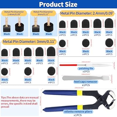 Shoe Repair Tools for Women, 8/9/10/11/12mm Skid Resistant Stiletto Dowels Heels Caps -2.4/3 mm Nail Diameter
