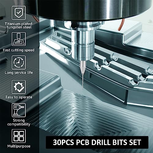 40 Stück PCB Mikrobohrer Set, 0,1 mm bis 1,0 mm, Wolframcarbid-Spiralschaft Wolframcarbid, PCB-Druckleiterplatte, CNC-Flöte, Router-Bits für