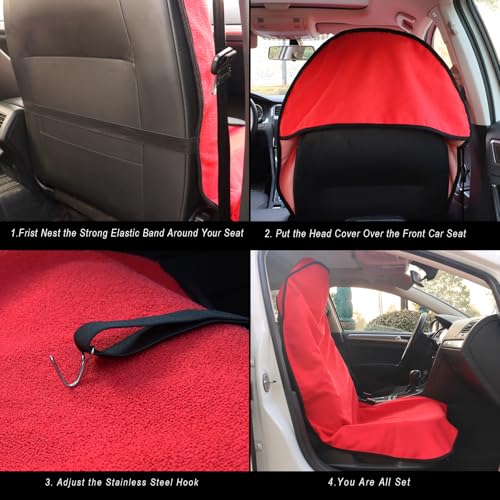 Image of Car Seat Cover Protector Front Seats,for Gym Workout,Running,Swimming,Beach and Hiking,Waterproof Sweat Towel Bucket Seat Covers for Cars SUV Trucks (Red, 2Pcs)