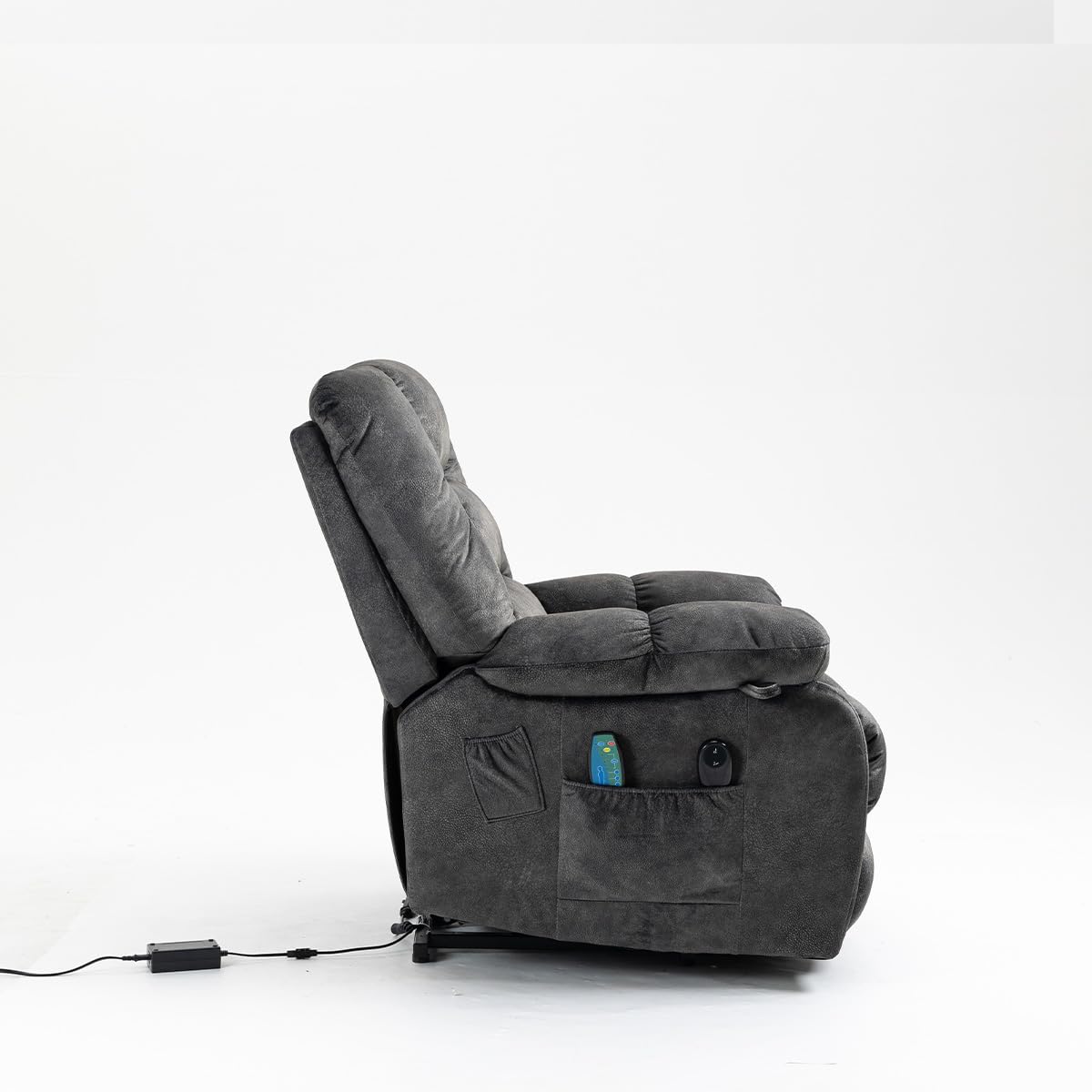FANYE Electric Power Lift Recliner Chair Sofa for Elderly with Massage and Heat, 3 Positions Adjustable,2 Side Pockets Armchair, Charcoal Gray Microfiber Upholstery