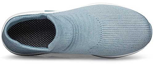 Image of DOUSSPRT Womens Walking Sneakers Slip on Sock Shoes Mesh Air Cushion Platform Workout Tennis Loafers Fashion Casual 002 Greyblue US Size 9.5