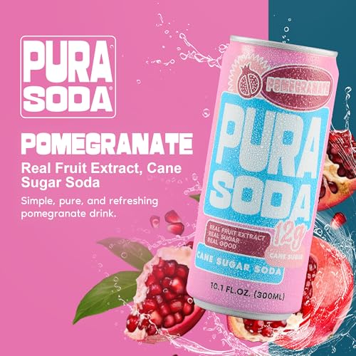 Image of PuraSoda Pomegranate - 12g Pure Cane Sugar Soda, 10 Fl Oz, Pack of 12