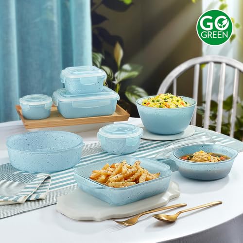 Image of Borosil 700 ml Baking & Serving Oval Shape Dish | Borosilicate Glass Bakeware and Serveware Tray | Microwave, Oven & Dishwasher Safe Bowl | Transparent Container (Blue)