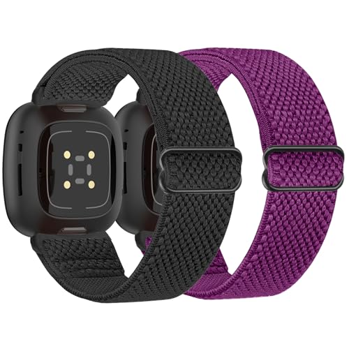 Tiptops 2 Stück Nylon Armband Kompatibel mit Fitbit Versa 4/3, Sense 2/Sense für Damen/Herren - Sport Elastisches Verstellbares Uhrenarmband