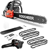COOCHEER 62CC Gas Chainsaw, 20” 2-Stroke Portable Top Handle Chainsaw Gas Woodcutting Saw with 2 Chain and Tool Kit, Chain saw Gas power for Tree Stumps, Tree Felling(Upgraded)