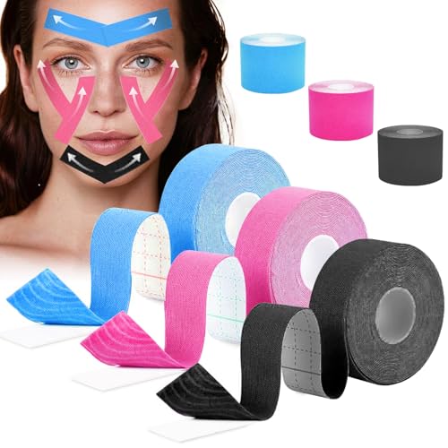 Hshenjhu 3 Rollos Elástica Esparadrapo Deportivo, 5 m x 5 cm Impermeable Cinta Kinesiologica, Muchos Colores Adhesiva Cinta de Kinesiología, para Hombros, Rodilla, Alivio Dolor Muscular