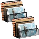 EASEPRES Desk Mail Organizer, Office Small Desktop Metal Mesh Envelope Letter Sorter Paper File Holder Organizer with 3 Vertical Upright Compartments, Black 2 Pack
