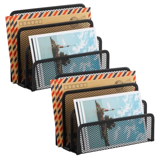 Desk Mail Organizer, Easepres 2 Pack Office Small Letter Sorter Desktop File Organizer Metal Mesh with 3 Vertical Upright Compartments