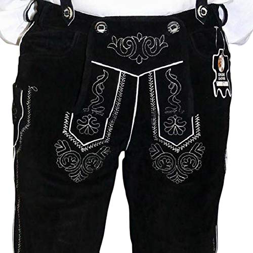 Dirndl Trachten Haus 2-Piece Leather German Oktoberfest Lederhosen Shorts Pants 34 Black #TOP2