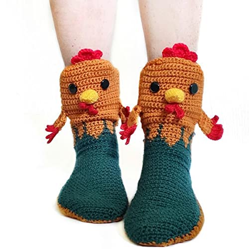 Stricken Sie Krokodilsocken für Damen und Herren, Casual Adult Cartoon Animal 3D Winter Socken Neuheit Essen Füße Crew Socken Bodensocken (Gelbes Huhn, One Size) Cover