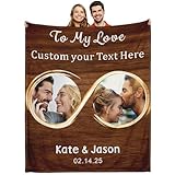 to My Love Wife Husband Gifts for Him Her, Personalized Infinity Photo Blanket, Anniversary Couples Gifts for Women Men Boyfriend Girlfriend, Customized Soft Flannel Throw Blanket Husband Wife Gift
