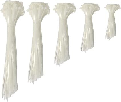 Kable Kontrol Zip Ties Assorted Sizes 500 Pcs Variety Pack Kit, 4+5.5+8+11+14 Inch Bulk Zipties Multi Pack Cable Tie Wraps, Nylon Wire Ties, for Indoor Outdoor Cable Management Use, Natural White