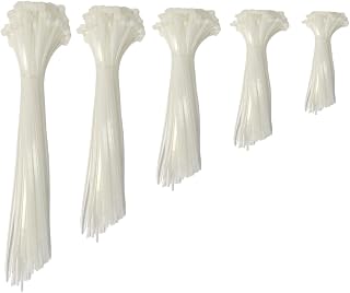 Kable Kontrol Zip Ties Assorted Sizes 500 Pcs Variety Pack Kit, 4+5.5+8+11+14 Inch Bulk Zipties Multi Pack Cable Tie Wraps, Nylon Wire Ties, for Indoor Outdoor Cable Management Use, Natural White