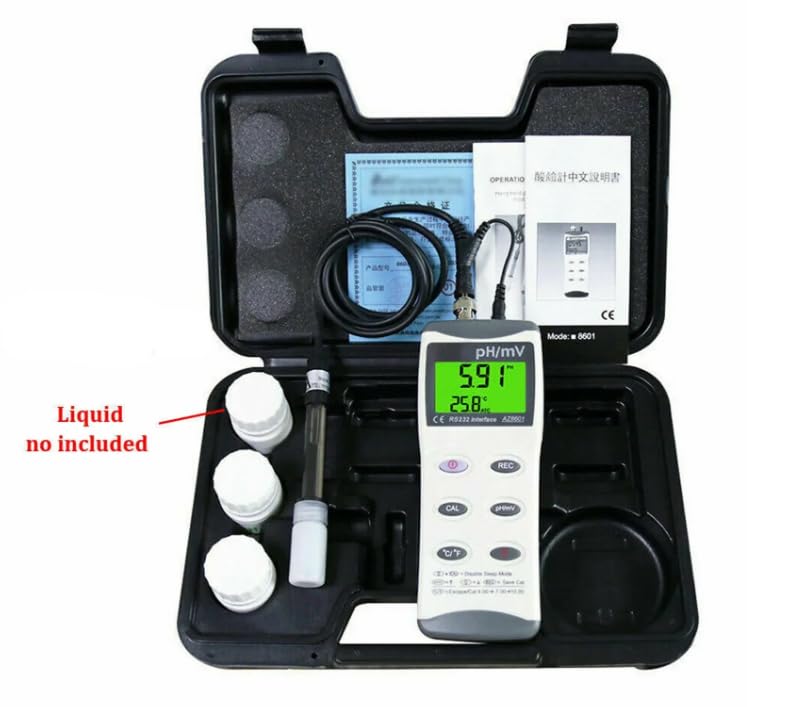 AZ8601 meter and accessories in a carrying case, with a note 'Liquid no included'
