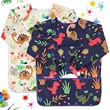 Delantales para Niños, ANNIEMOOM 2 Piezas delantal para pintura artística lavable mangas largas con 3 bolsillos para...