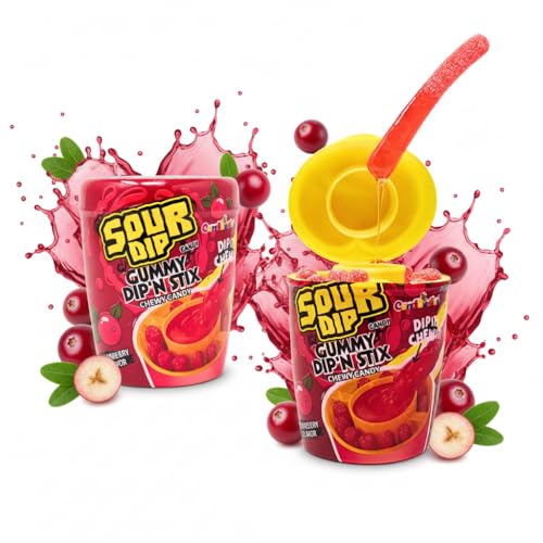 Image of CandiExotics Cranberry Flavour Dipping Sugar Liquid & Pectin Gummy Candy | 100% Vegan | Spooky Chewy Treats for Kids | Fun Party Pack - 96g