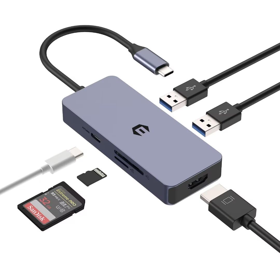OOTDAY USB C Hub, Splitter USB C to HDMI Multport Adapter, 6 in 1 USB Splitter with 4K HDMI for Laptop, Chromebook, Surface Pro 8, USB 3.0, 100W PD