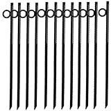 NROZIET 12 Pack 16 Inch Ground Stakes Heavy Duty, Black Steel Ground Anchors with Loop, Reusable Tent Rebar Tent Stakes for Sheds Outdoor Camping Walkway Fence
