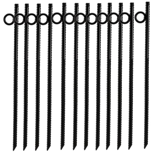 Paquete de 12 Estacas de Acero Negro de 16 Pulgadas para Anclaje en Tierra miniatura 1