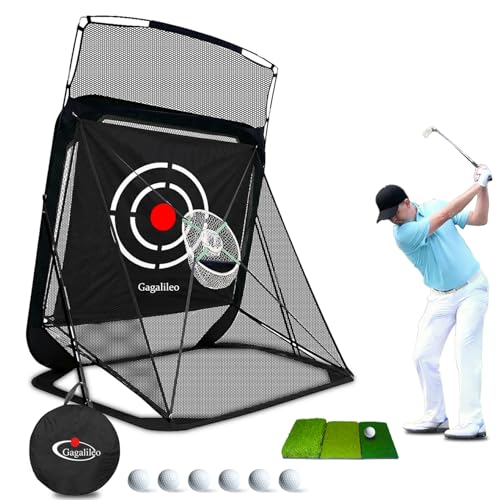 Net: 9x7x7ft Drving Practice Cage With Target Portable Backyard Garage Training Chipping Swing Gift For Golfers Men Beginners Professional