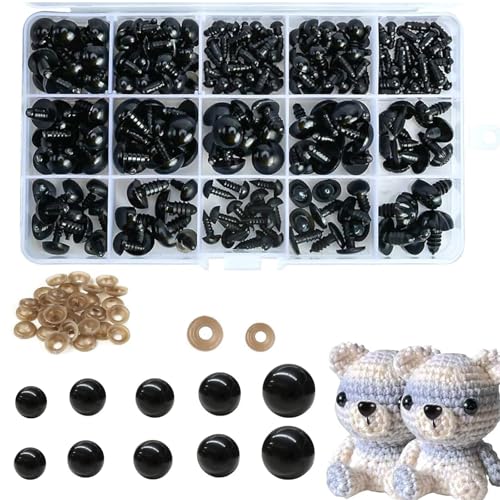100Pcs Safety Eyes for Crochet Toys - 6-12mm Plastic Crochet Eyes with Washers for Tcrochet Toys Perfect for Crochet Toys & DIY Craft Dolls