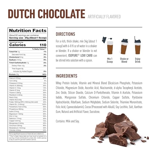 Isopure Low Carb 100% Pure Whey Isolate Protein Powder, Gluten Free, With Vitamins, Dutch Chocolate, 25g Protein Per Serving, 4.5 Lbs, 62 Servings (Packaging May Vary) - Image 6