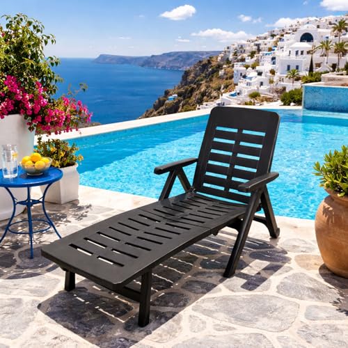 Mojawo Liege mit hohem Liege- + Sitzkomfort Sonnenliege Gartenliege Relaxliege Saunaliege Kunststoff Anthrazit H96x72x189cm