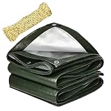 Flycn Telo Impermeabile Esterno, 3x7m 220g/m² Telone Occhiellato Impermeabile Rinforzato, Telo Protettivo Multiuso per Barche, Legno, Piscina, Mobili da giardino, Auto PE verde argento