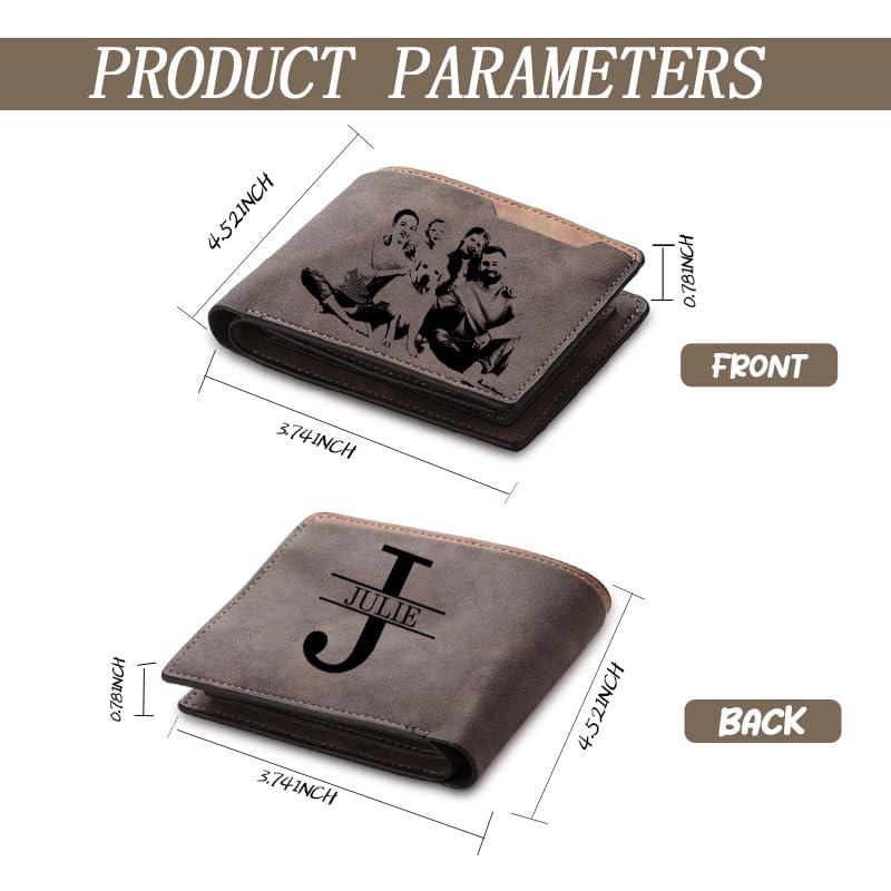 Personalized Photo Wallet for Men - Custom Engraved Leather Bifold Wallet with Picture & Initial Name - Thoughtful Father Day, Anniversary, Birthday Gifts for Dad, Husband, Boyfriend (Dark Coffee)2