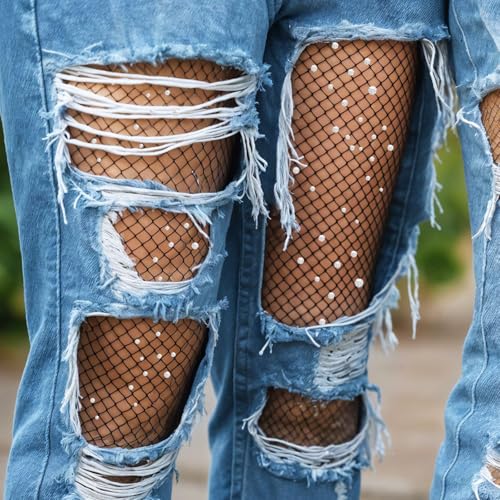 3 Pairs Girls Sparkle Fishnet Stockings, Girls Rhinestone Tights Glitter Hollow Out Pantyhose Children's High Waist Tights School Dress Dance Stockings (S)3