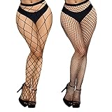 Benefeet Sox Womens Black Fishnets High Waist Fishnet Tights Black Halloween Fishnet Stockings Sexy Mesh Thigh High Pantyhose Hollow Out Fashion Fish Nets Tights 2 Pack - Black, Large & Small Grid
