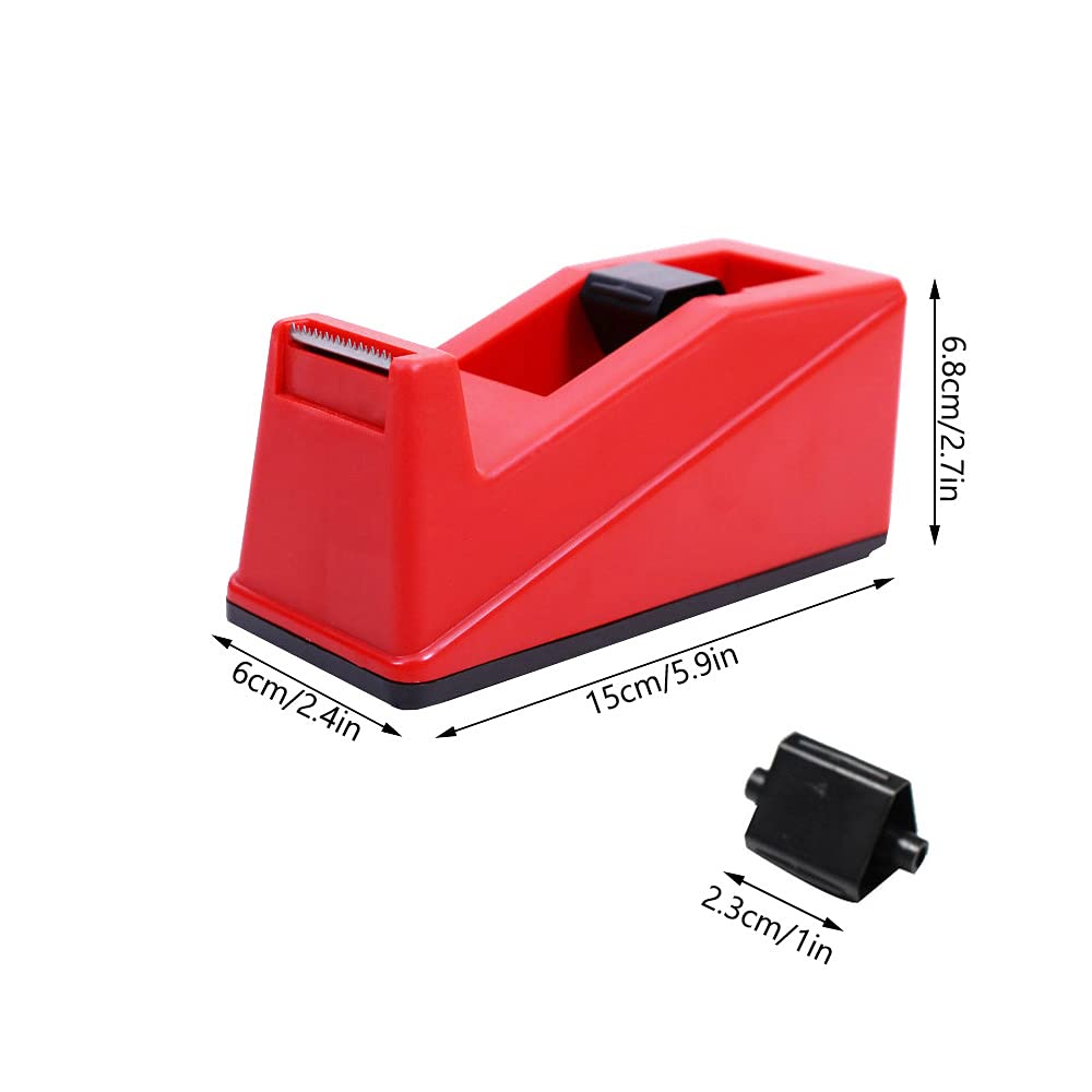 DBKMPZ Dispensador clásico de cinta de escritorio, núcleo de 1 pulgada, base antideslizante, con 1 rollo de cinta transparente invisible, perfecto para oficina, hogar, escuela (rojo)