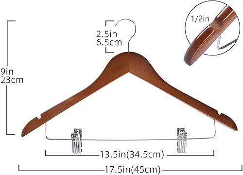 Miniatura 6 de Paquete de 10 perchas de madera para trajes, faldas, perchas con clips, perchas de madera para chaquetas, faldas, abrigos, vestidos, blusas (natural)