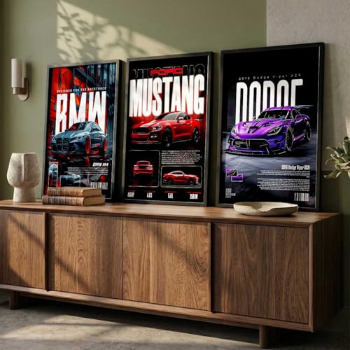 Image of kotart Big Sports Cars Framed Posters Gift Items for Boys Room Wall Decoration Bedroom Living Room Office Studio Decor | Car Poster Frame for Wall Decor Set Of 3 Size (10 X 13 inch)