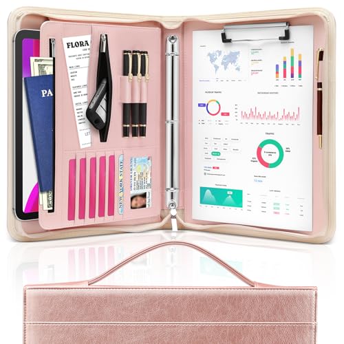Padfolio Portfolio Organizer Binder with Zipper and Hidden Handle, PU