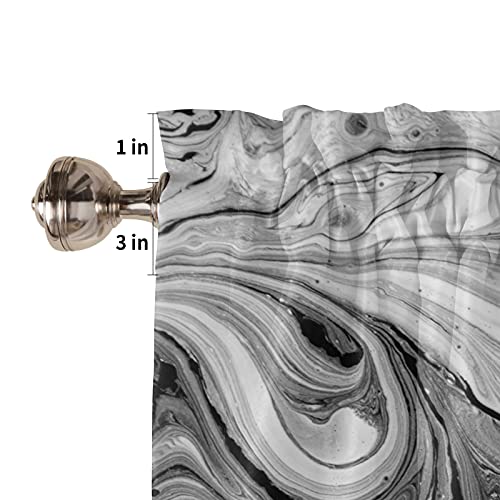 Marble Curtains Valances, Black White Marble Gold Line Abstract Modern Art Rod Pocket Cafe Valance Short Window Curtains For Kitchen, Bedroom, Living Room, 1 Panel, 54"X18" #TOP4