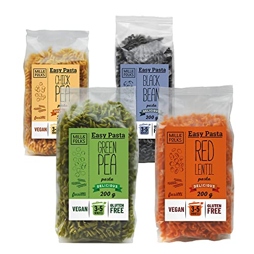 Mill & Folks Easy Pasta Legumbres Fusilli Paquete Variedad 4x200g | Vegano & Sin Gluten
