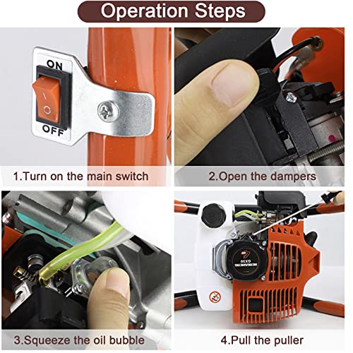 Post Hole Auger - Gas Auger - 2-Stroke 52cc Post Hole Digger Gas Powered - Earth Auger with 3 Replacement Drill Bits (4\", 6\", 8\") and 1 Extension Rod for Planting, Earth Burrowing/Drilling & Fences