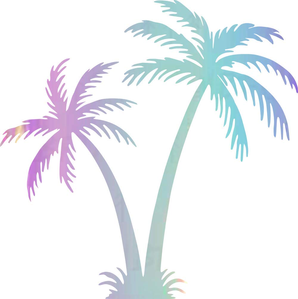 NBFUDecals Palm Tree Tropical Aloha Summer 10 (Holographic Opal Purple) (Set of 2) Premium Waterproof Vinyl Decal Stickers for Laptop Phone Accessory Helmet Car Window Bumper Mug Tuber Cup Door Wall