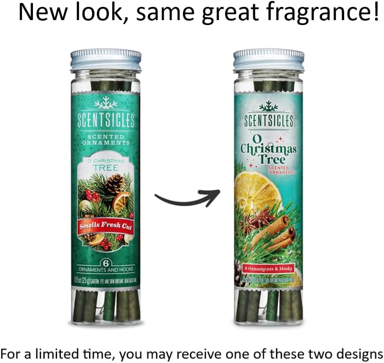 Scentsicles O Christmas Tree Scented Ornaments with Hooks - 3 Bottles (18 Sticks Total)