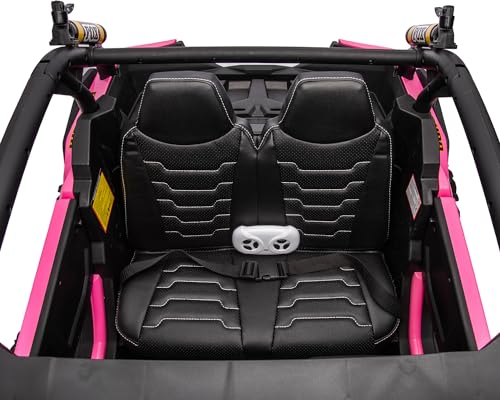 Two Seater 24V Kids Ride on UTV Car, Hetoy 4WD 300W Motors Powerful Electric Vehicle w/Remote Control, 4 Shock Absorbers, Leather Seats, Music and Lights, Electric Car for Kids, Bright-Pink - Thumbnail 7