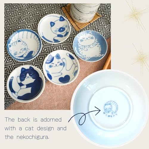 LOVE LOVE JAPAN Dessert Sushi Soy Sauce Salad Small Plate Set Ceramic Cats Design Set of 5 Made In Japan Sleeping Cat - Thumbnail 4
